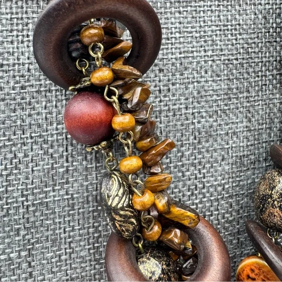 Vintage Rustic Boho Cross Statement Necklace Tiger Eye - Picture 2 of 15